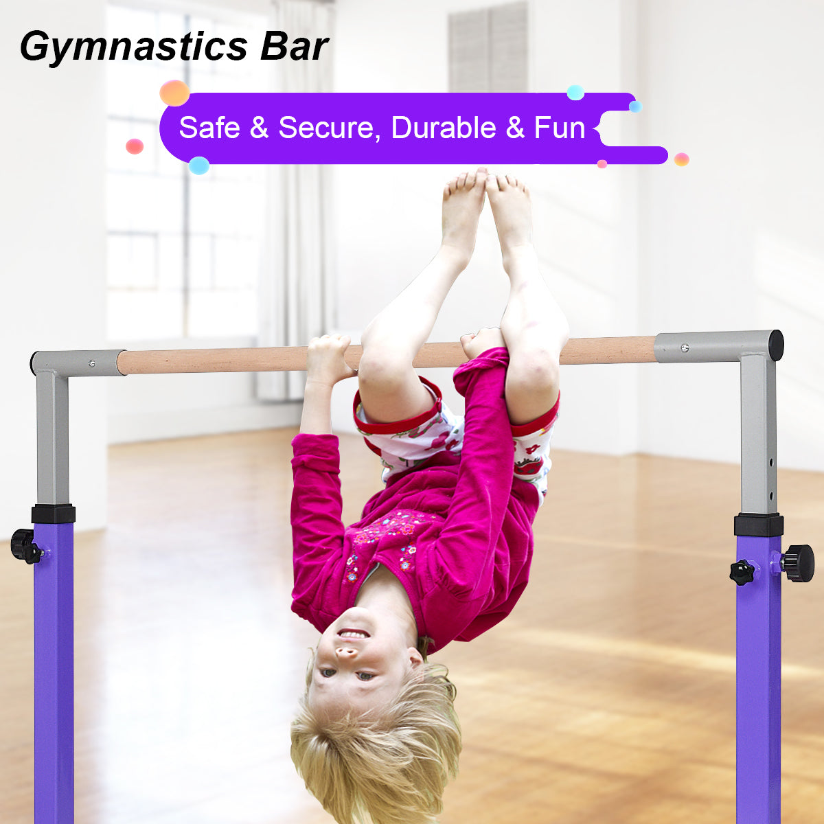 LIVSK Gymnastiek Trainingsrekstok - Verstelbaar 90-150 cm - Stalen Frame - Antislip - Tot 100 kg - Paars