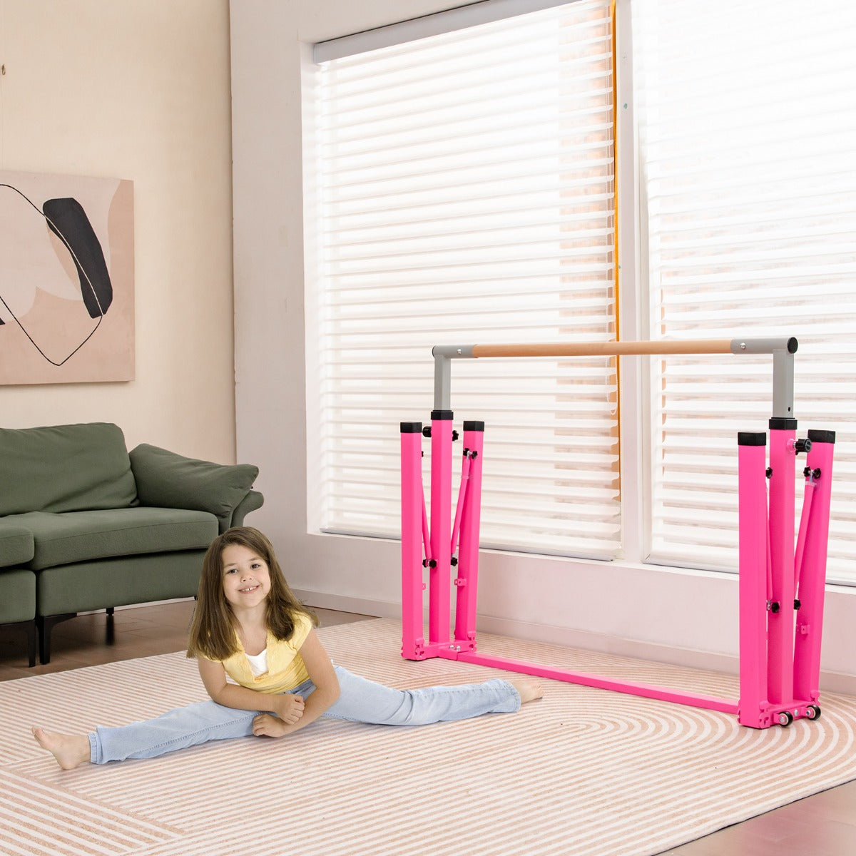 Livsk costway gymnastiekturnrek turnrek in hoogte verstelbaar turnstangen tot 100 kg belastbaar oefenstang voor binnen thuistraining roze 5