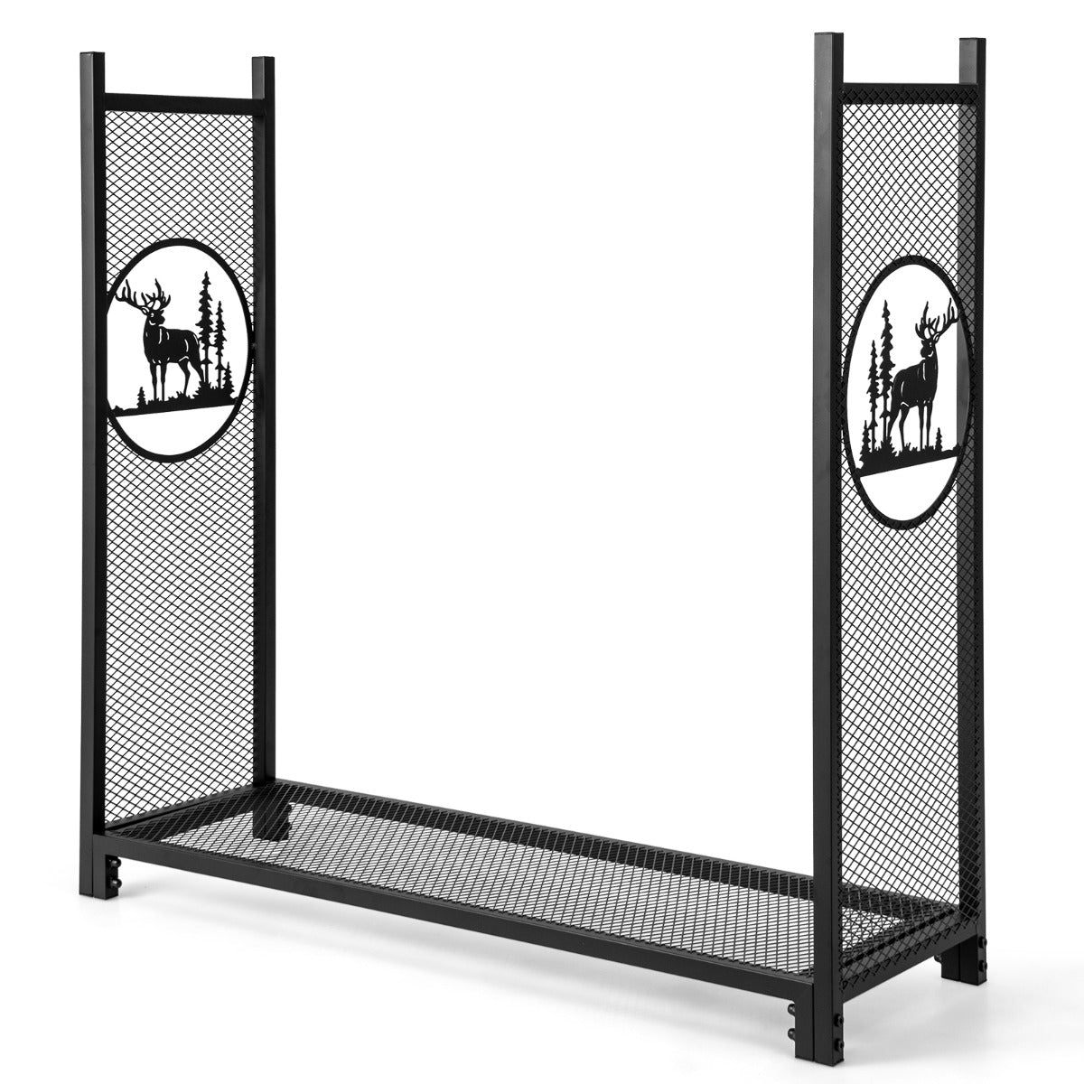 LIVSK Haardhoutrek 121 cm - Gaasontwerp voor 140 kg - Gepoedercoat Metaal - Voor Binnen en Buiten - Herten- en Boommotieven -