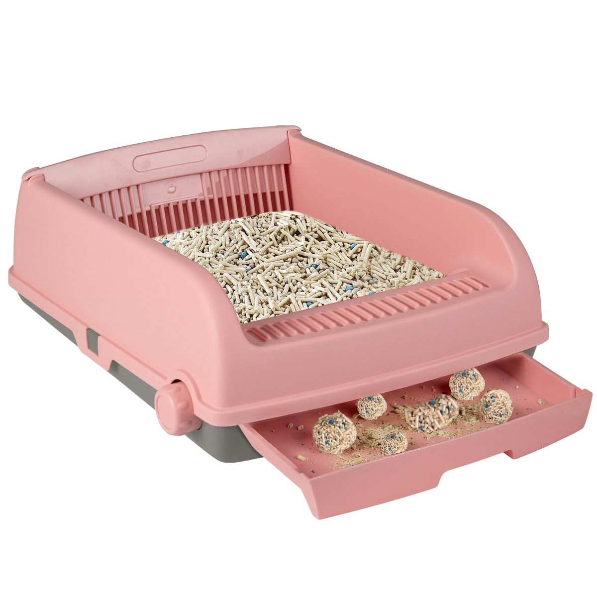 Livsk costway halfautomatische kattenbak met opening toilet met uitschuifbare lade roze