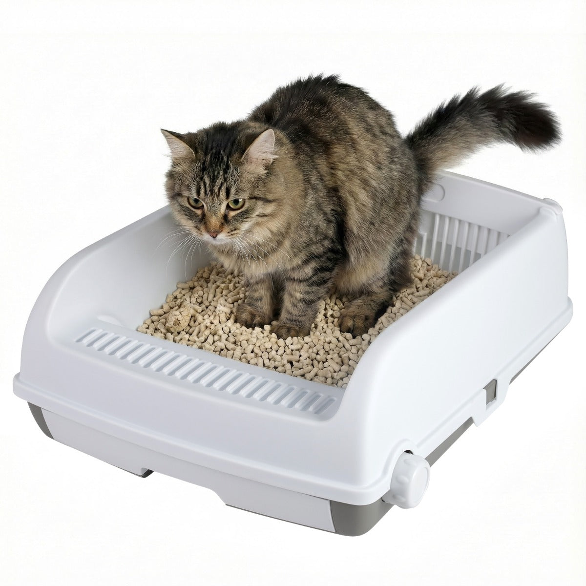 Livsk costway halfautomatische kattenbak met opening toilet met uitschuifbare lade wit 1 1