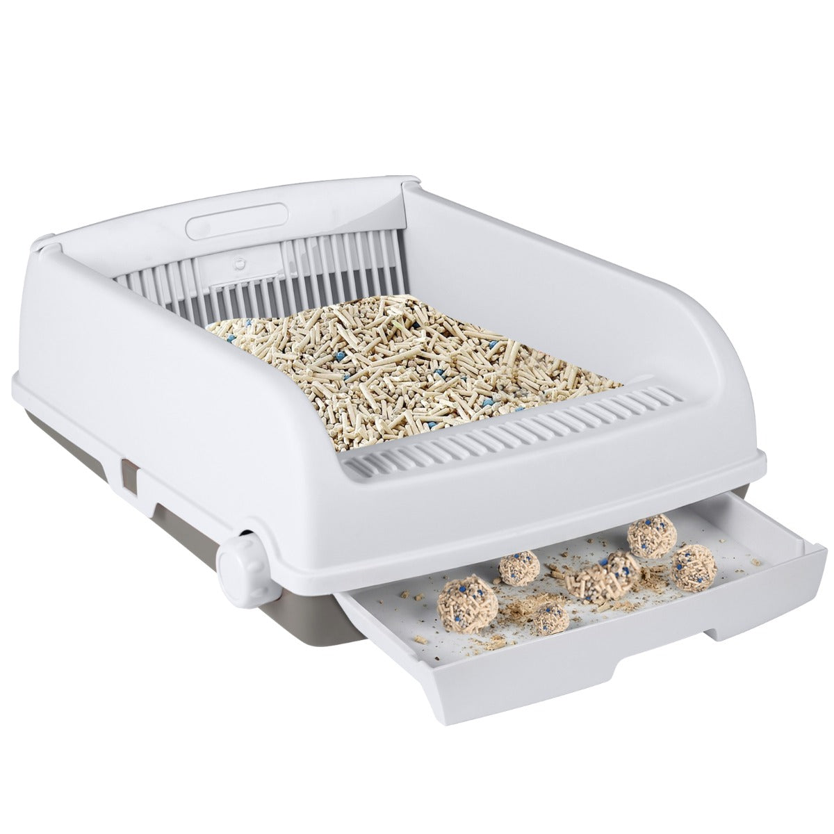 Livsk costway halfautomatische kattenbak met opening toilet met uitschuifbare lade wit