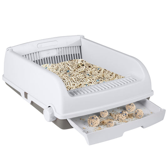 Livsk costway halfautomatische kattenbak met opening toilet met uitschuifbare lade wit
