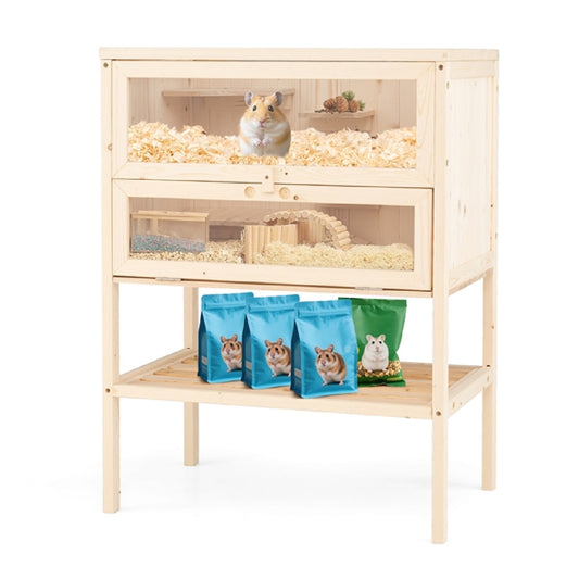 LIVSK Hamsterkooi - Opklapbaar Dak - Afsluitbare Deur - Draadgaas voor Ventilatie - Vurenhout - 60 x 40 x 80 cm - Natuurlijk