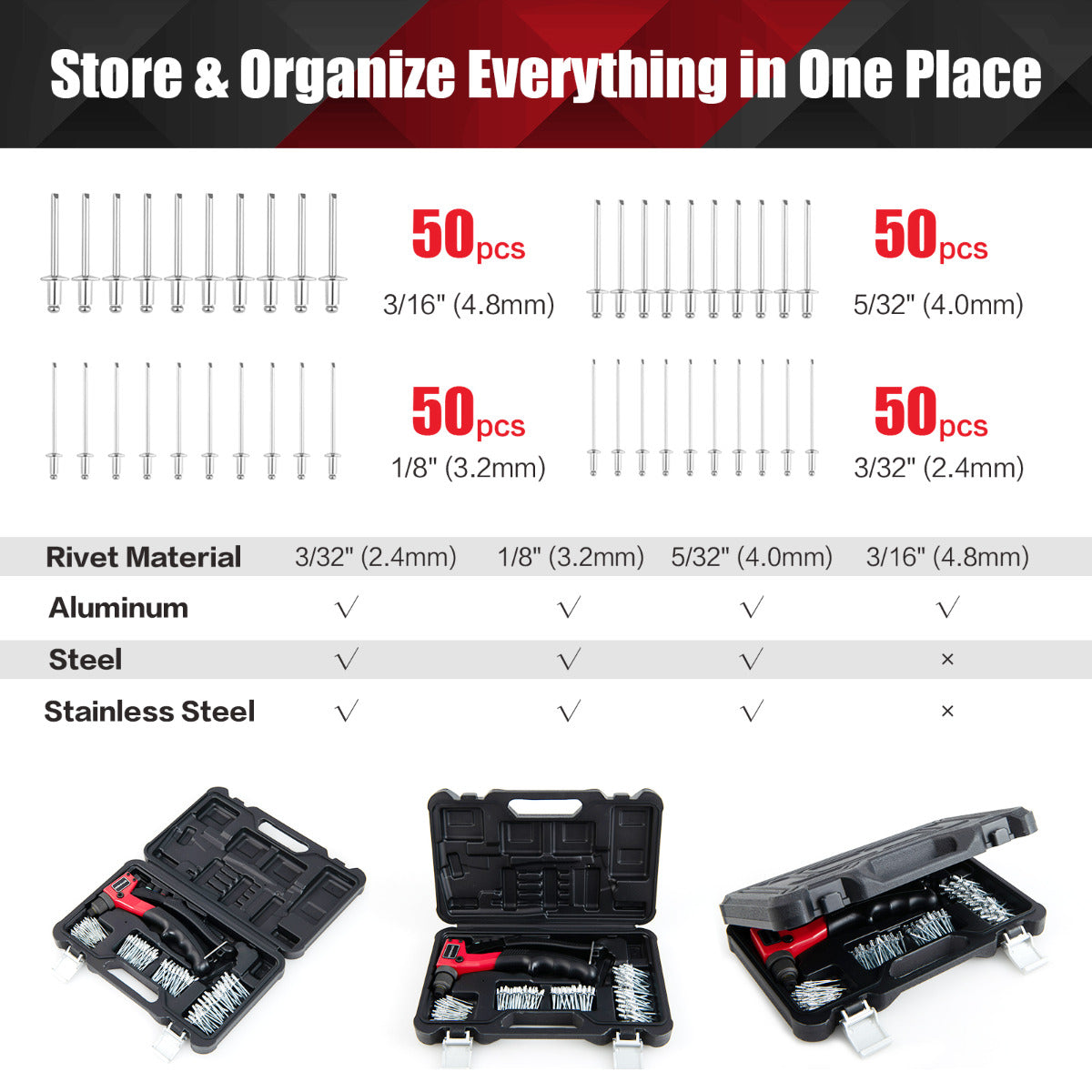 LIVSK Handriveteer - Ergonomisch Ontwerp - Krachtig en Duurzaam - Inclusief 4 Vervangbare Koppen en Draagtas - Zwart/Rood