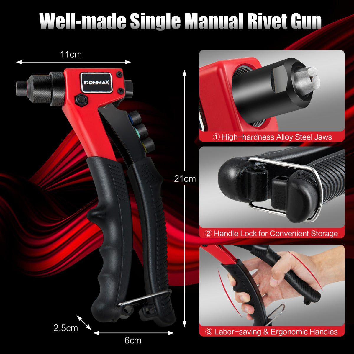 LIVSK Handriveteer - Ergonomisch Ontwerp - Krachtig en Duurzaam - Inclusief 4 Vervangbare Koppen en Draagtas - Zwart/Rood