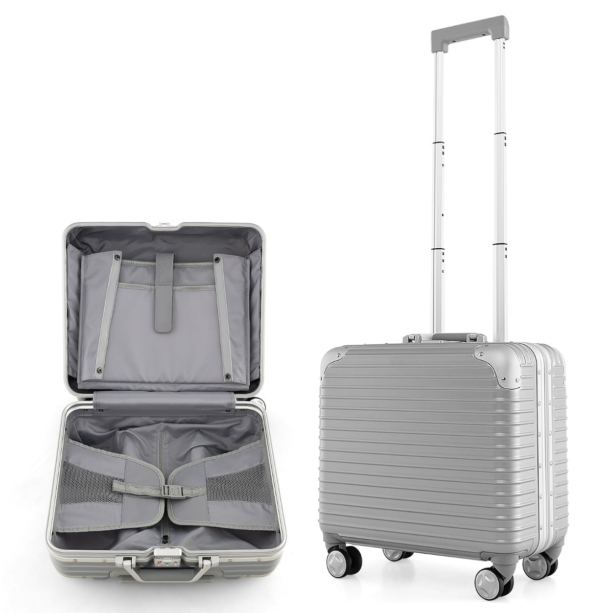 LIVSK Lichtgewicht Handbagage op Wieltjes - 34 Liter - Uitneembare Laptopsleeve - TSA-slot - 360° Zwenkwielen - Zilver