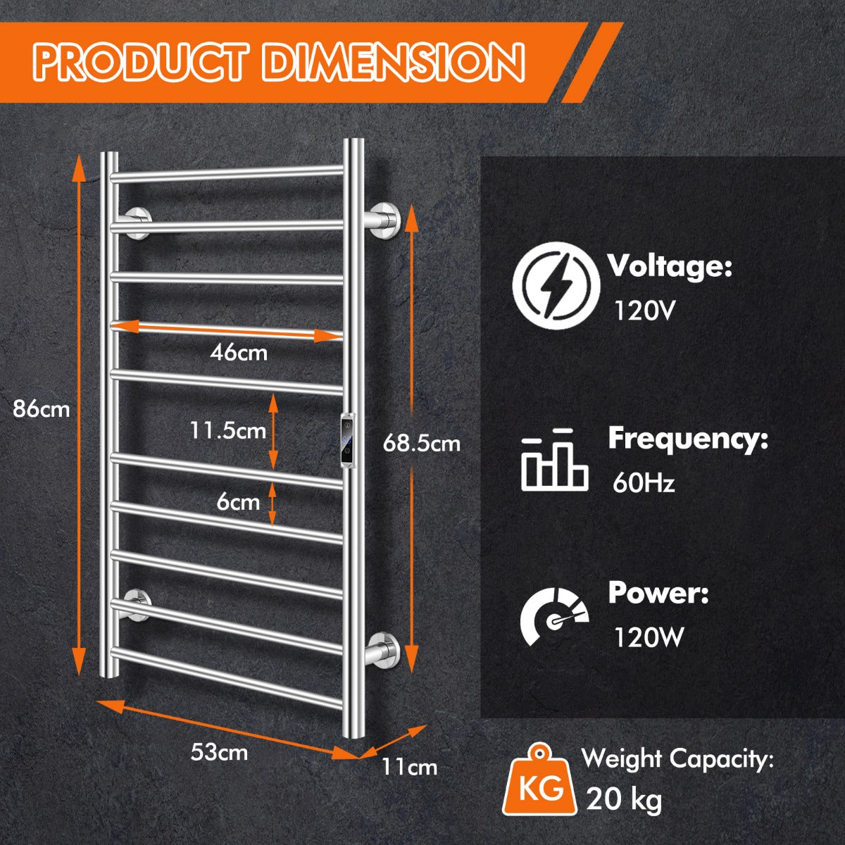 Livsk costway handdoekenwarmere elektrisch 120 w 15 minuten tot 60 c 8 uur timer en oververhittingsbeveiliging met led display 53 x 11 x 86 cm 2