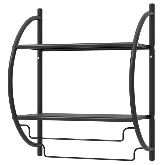 LIVSK Handdoekhouder Badkamer - Wandmontage - Hoogwaardig Ijzer - 2 Planken en 2 Stangen - 45 x 25,5 x 55 cm - Zwart