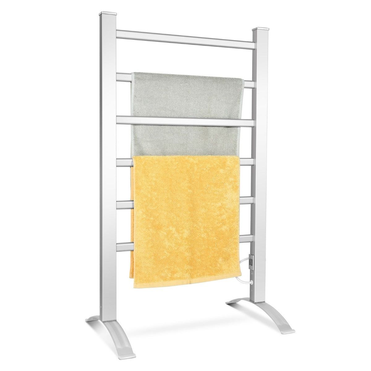 LIVSK Handdoekverwarmer - 6 Stangen - Wandmontage of Vrijstaand - Aluminium - Snelle Verwarming tot 50℃ - Zilver