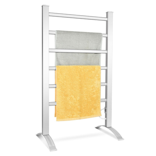 LIVSK Handdoekverwarmer - 6 Stangen - Wandmontage of Vrijstaand - Aluminium - Snelle Verwarming tot 50℃ - Zilver