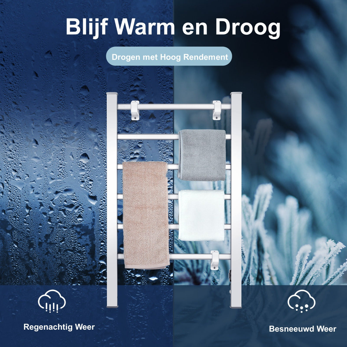 LIVSK Handdoekverwarmer - 6 Stangen - Wandmontage of Vrijstaand - Aluminium - Snelle Verwarming tot 50℃ - Zilver