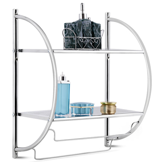 LIVSK Handdoekenrek - Wandmontage - 2 Planken - Roestbestendig IJzer - Modern Design - 45 x 25,5 x 55 cm - Zilverkleurig