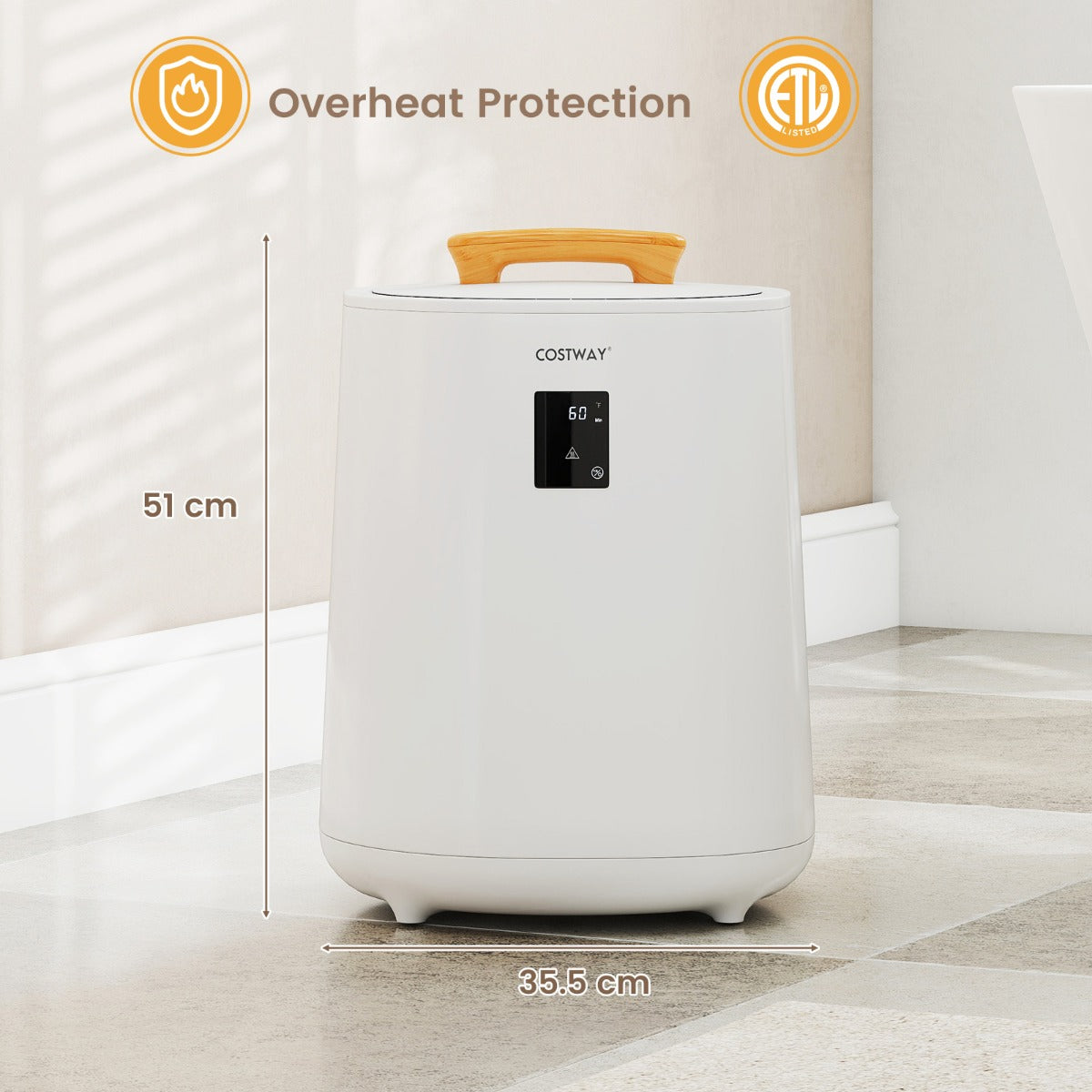 Livsk costway handdoekverwarmer 18 liter dekenverwarmer draagbare elektrische verwarmingsemmer 1 1