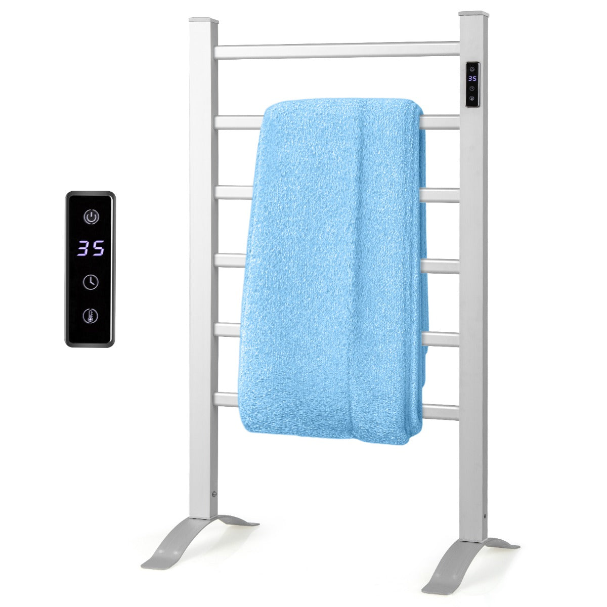 LIVSK 6-bar handdoekverwarmer - Snelle verwarming met timer - Wand- of vloermontage - Aluminium frame - Zilver