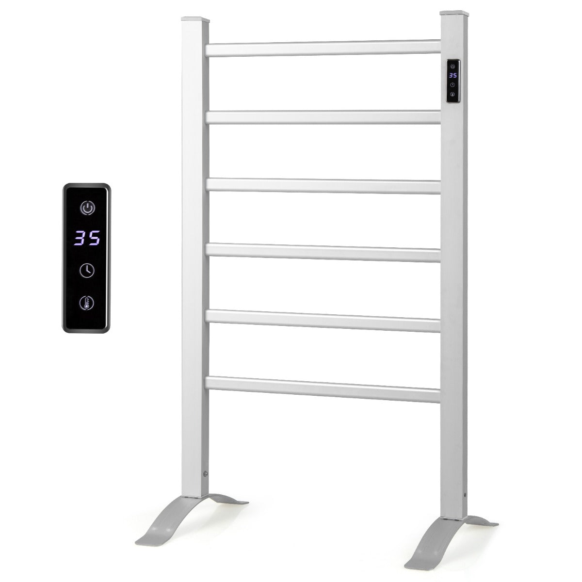LIVSK 6-bar handdoekverwarmer - Snelle verwarming met timer - Wand- of vloermontage - Aluminium frame - Zilver
