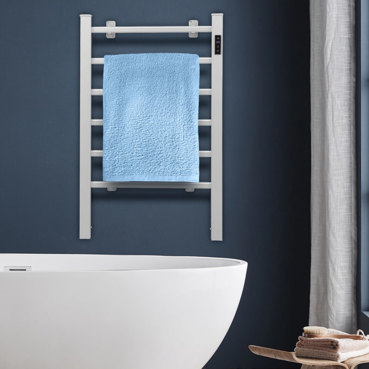 LIVSK 6-bar handdoekverwarmer - Snelle verwarming met timer - Wand- of vloermontage - Aluminium frame - Zilver