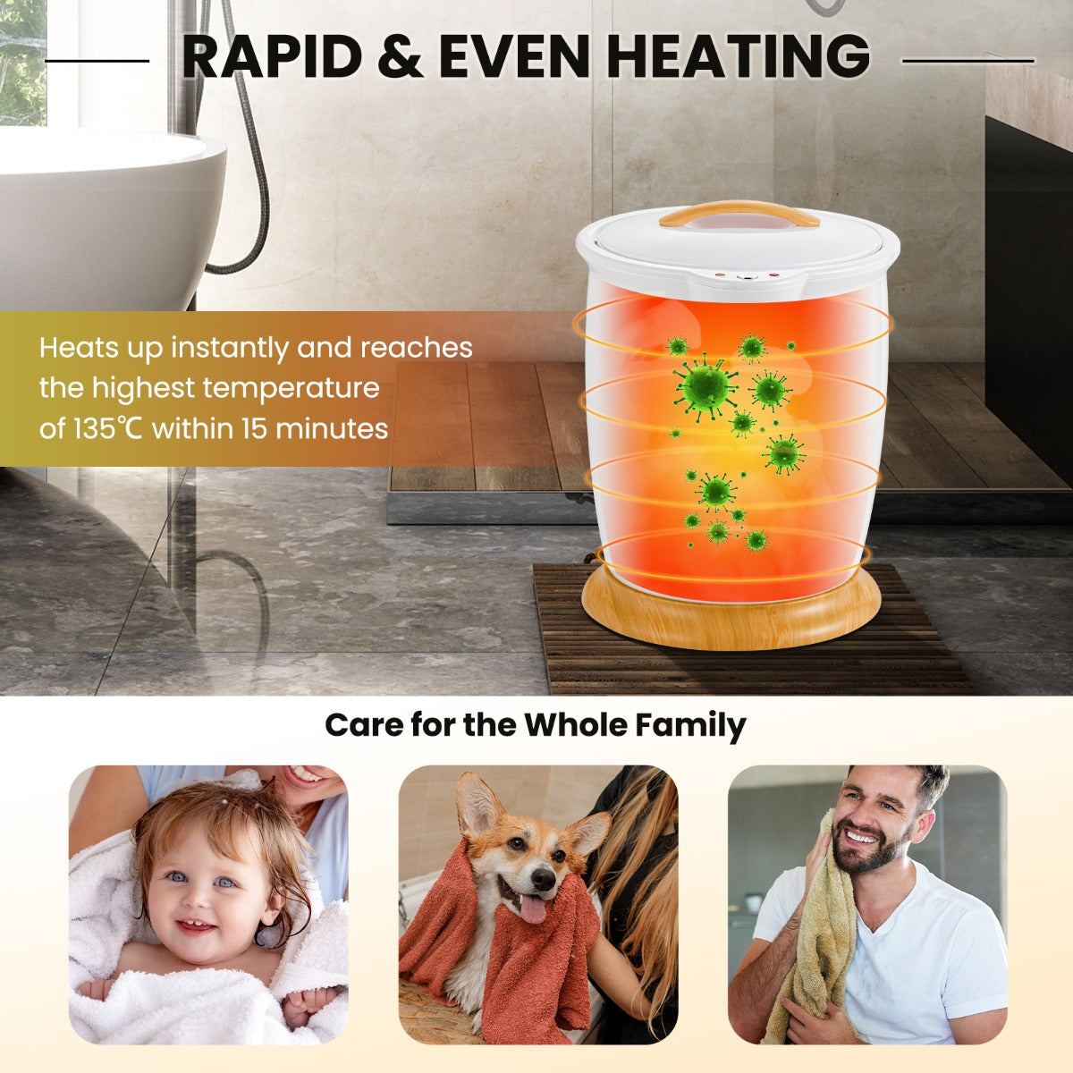 Livsk costway handdoekverwarmer emmer 20 l handdoekverwarmer met geurhouder draagbaar spa verwarmingsapparaat 2