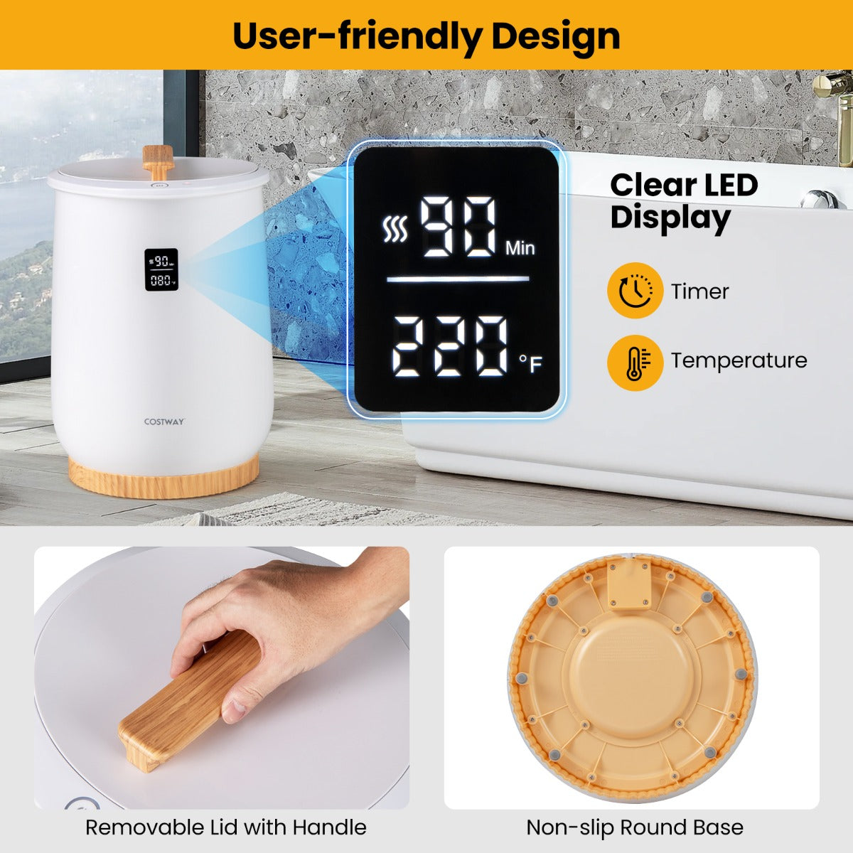 LIVSK Handdoekverwarmer-emmer - Grote Capaciteit 20L - Snel Verwarmen - Eenvoudige Bediening - Wit