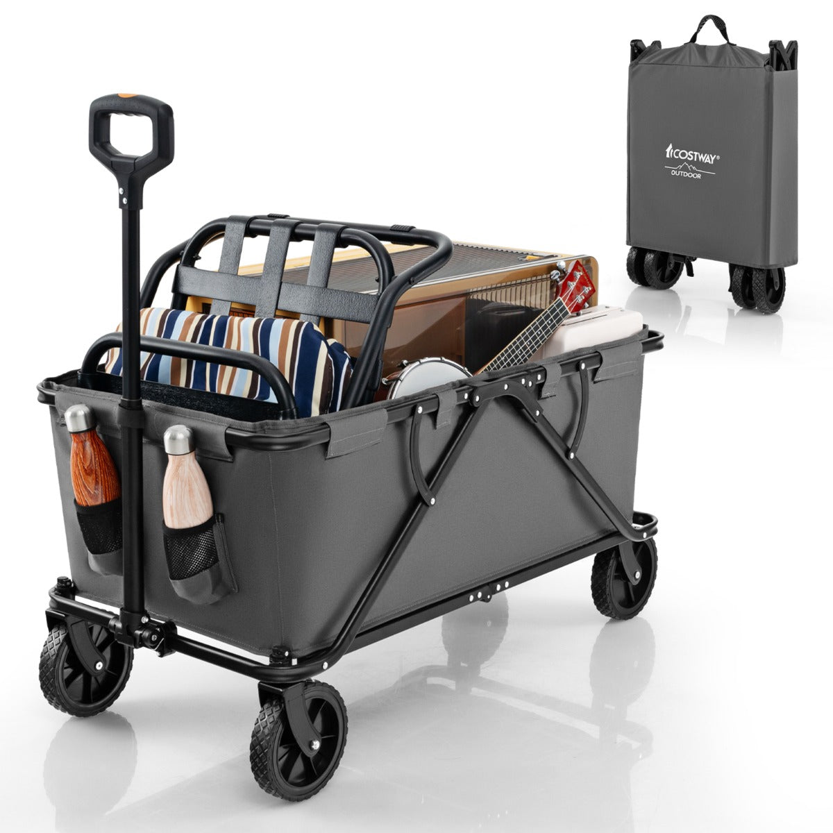 LIVSK Grote Vouwwagen - 170L Capaciteit - Verstelbaar Stuur - All-terrain Wielen - Opvouwbaar met Draagtas - Grijs