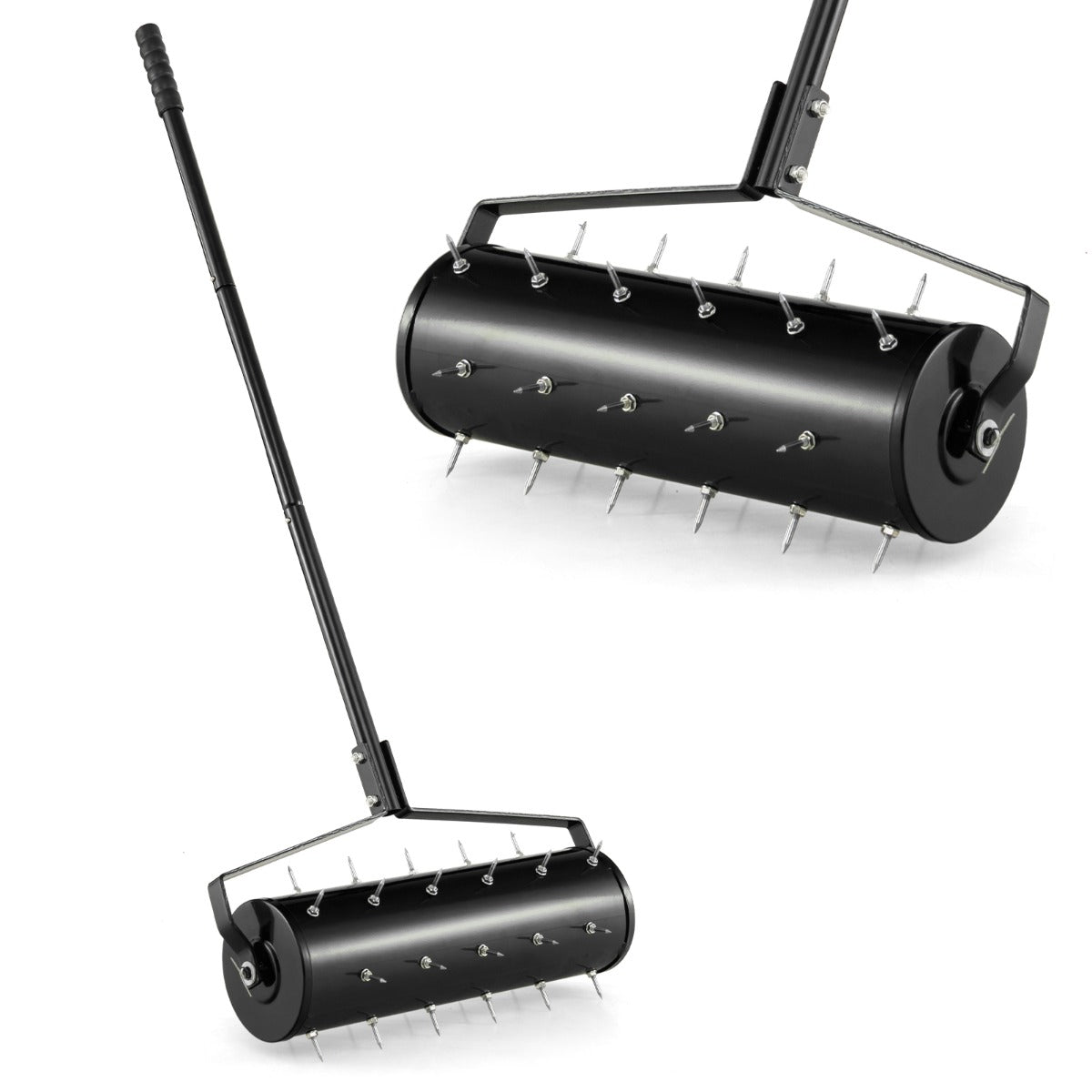 LIVSK Rollende Grasbeluchter met 33 Spikes - Vulbare Trommel 6,8 L - Ergonomische Handgreep - 52 x 130 cm - Zwart