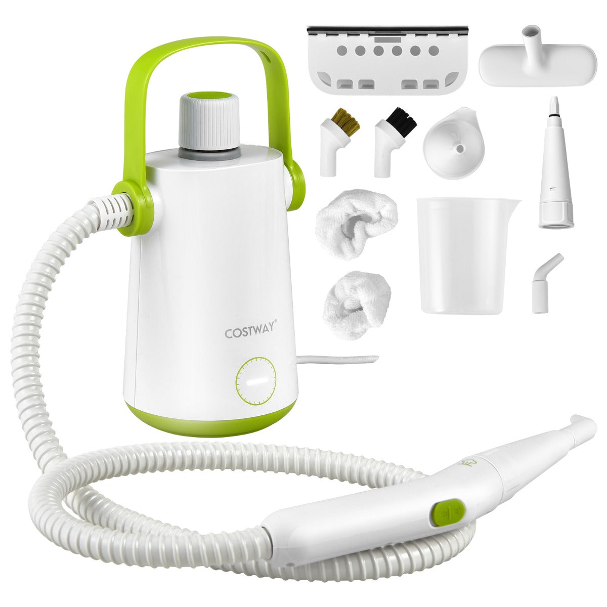 LIVSK Krachtige Stoomreiniger - 1000 W - 300 ml Watertank - 10 Accessoires - Tot 12 min Stoomtijd - Groen/Wit