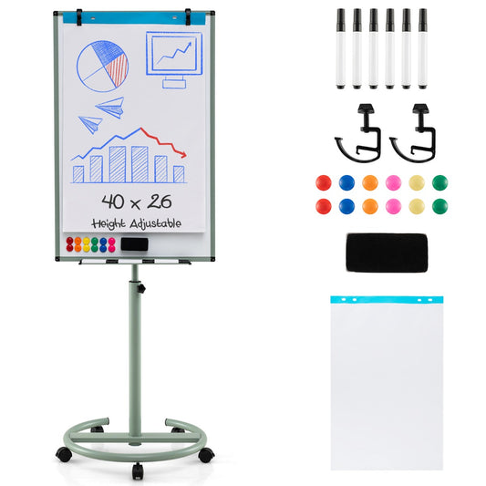 LIVSK Magnetisch Whiteboard - Verstelbaar met Wieltjes - Inclusief 12 Magneten en 6 Markeerstiften - 100 x 65 cm - Groen