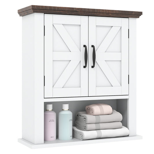 Livsk costway hangkast wandkast van hout met verstelbare legplanken deuren en open opbergvak badkamerkast wit