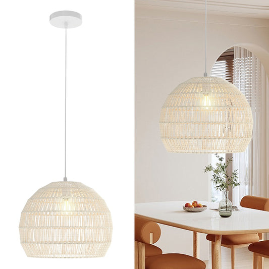 LIVSK Handgeweven Papieren Hanglamp - Verstelbare Hoogte 0,5-1,5 m - E27 Tot 60W - Voor Eetkamer en Woonkamer - Beige
