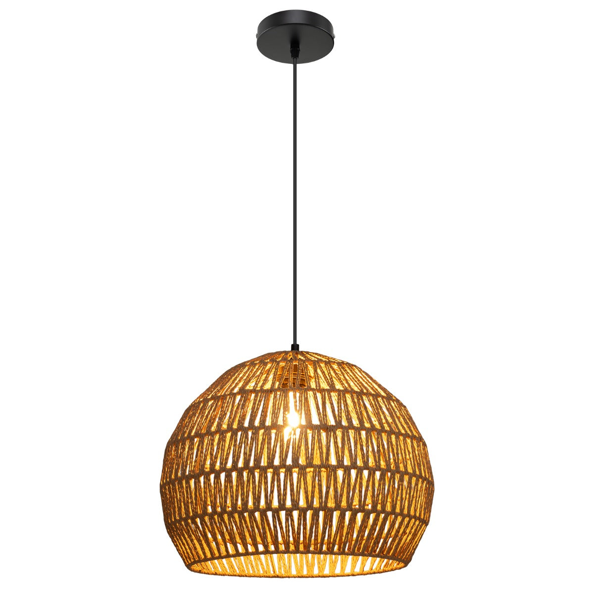 LIVSK handgeweven papieren hanglamp - Verstelbare hoogte 0,5-1,5 m - Duurzaam metaal - Warm licht - Beige/Bruin