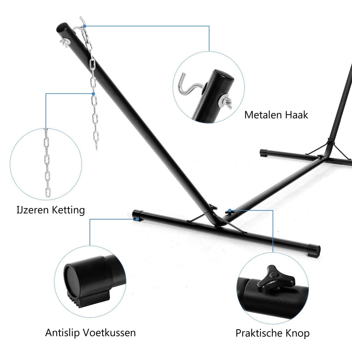 Livsk costway hangmat standaard metalen hangmat standaard tot 150kg hangmathouder zwart