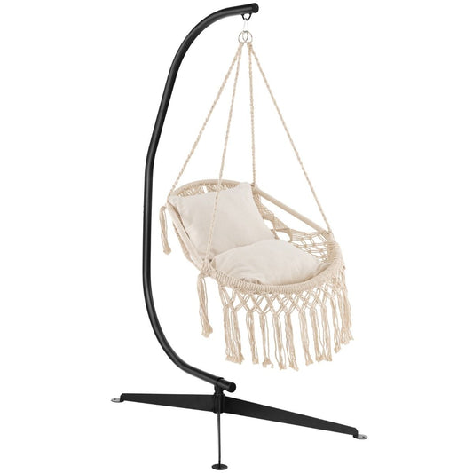 Livsk costway hangstoel met c vormige steun 2 zachte kussens en een metalen frame dat tot 150 kg kan dragen