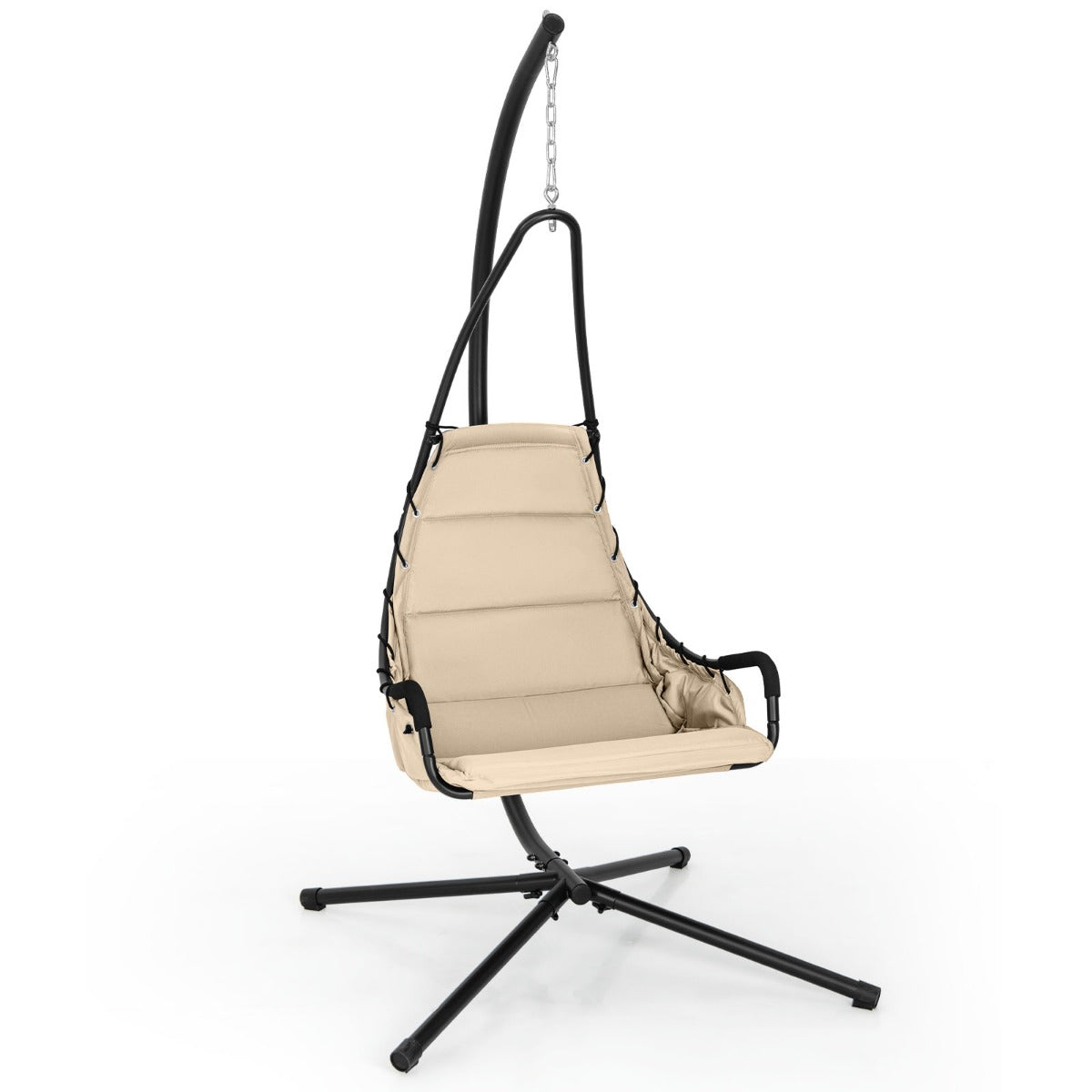 LIVSK Gevoerde Hangstoel - Stevig Metaal - Extra Grote Zitting - Voor Binnen en Buiten - Laadvermogen 120 kg - Beige