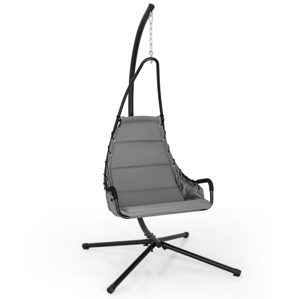 LIVSK Gevoerde Hangstoel met Frame - Stevig Metaal - Roestbestendig - Extra Comfortabel - Voor Binnen en Buiten - Grijs