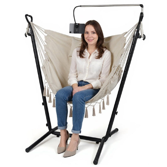 LIVSK Hangstoel met Standaard - U-vormig Metaal - 6 Verstelbare Hoogtes - Telefoonhouder - Tot 250 kg - Beige