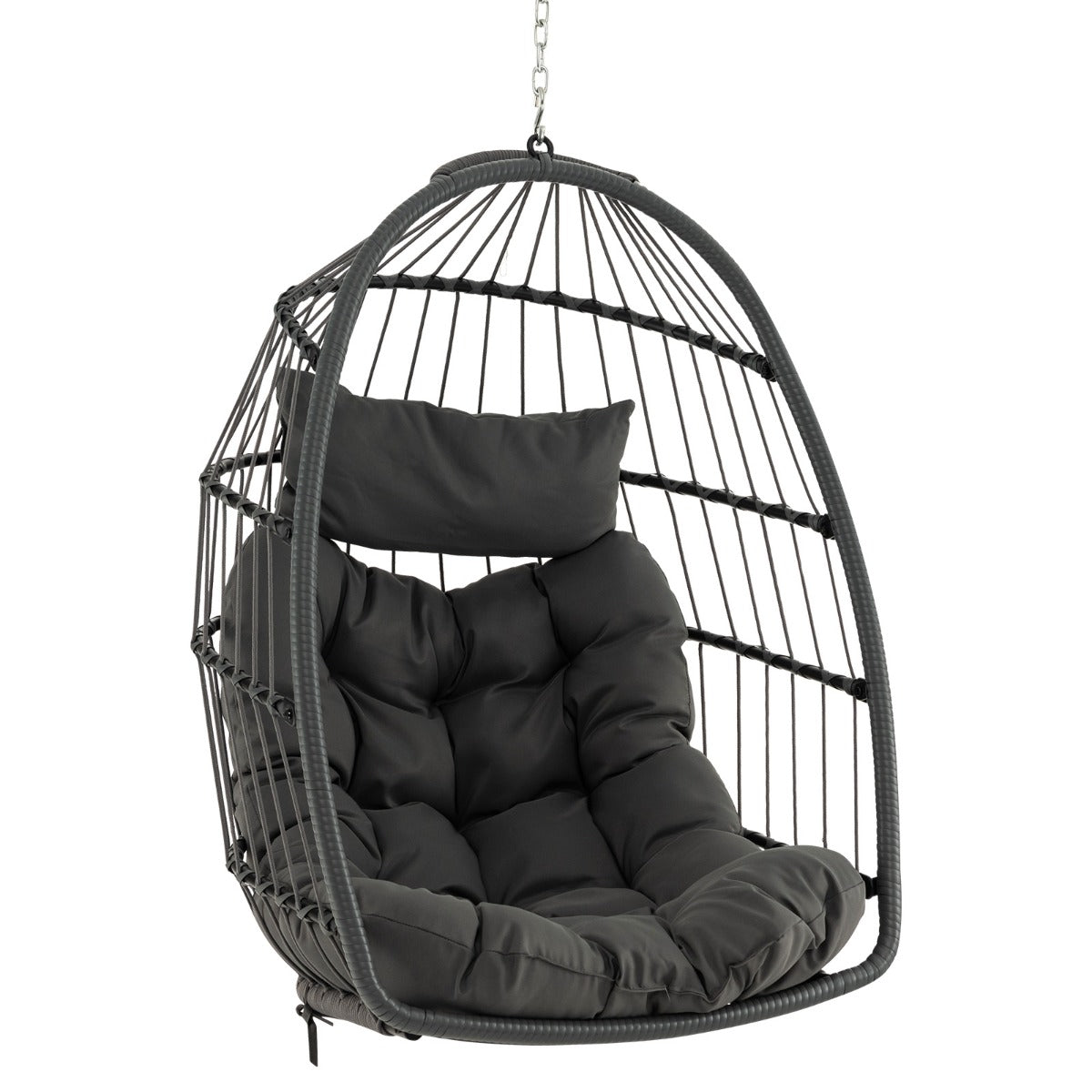 LIVSK Hangende Eierstoel - Comfortabel Zitkussen en Hoofdsteunkussen - Opvouwbaar - 360° Draaibaar - Tot 150 kg - Grijs