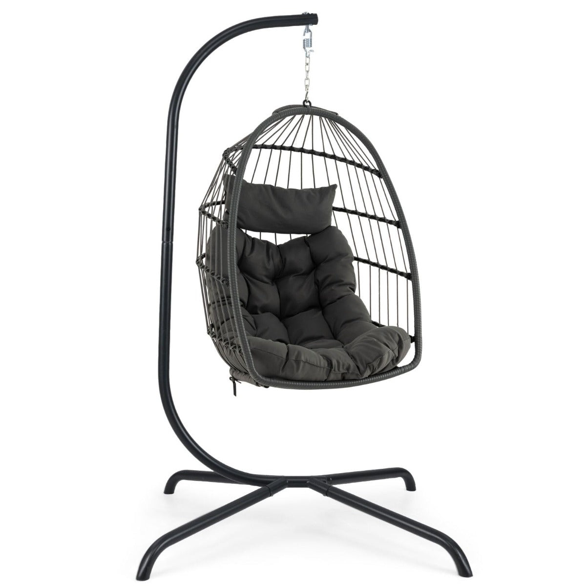 LIVSK Schommelstoel met Hangstoelstandaard - PE - Rattan - Comfortabel Zitkussen en Hoofdkussen - Ruimtebesparend Inklapbaar