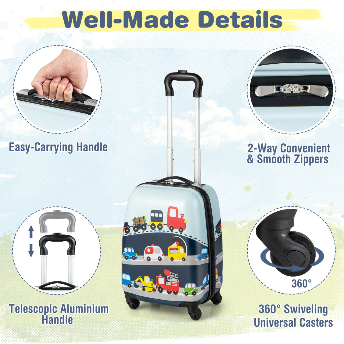 LIVSK 2-delige Kindertrolley Bagageset - Hardshell Koffer & Rugzak - Ergonomisch - Waterdicht - Tot 8 kg - Blauw