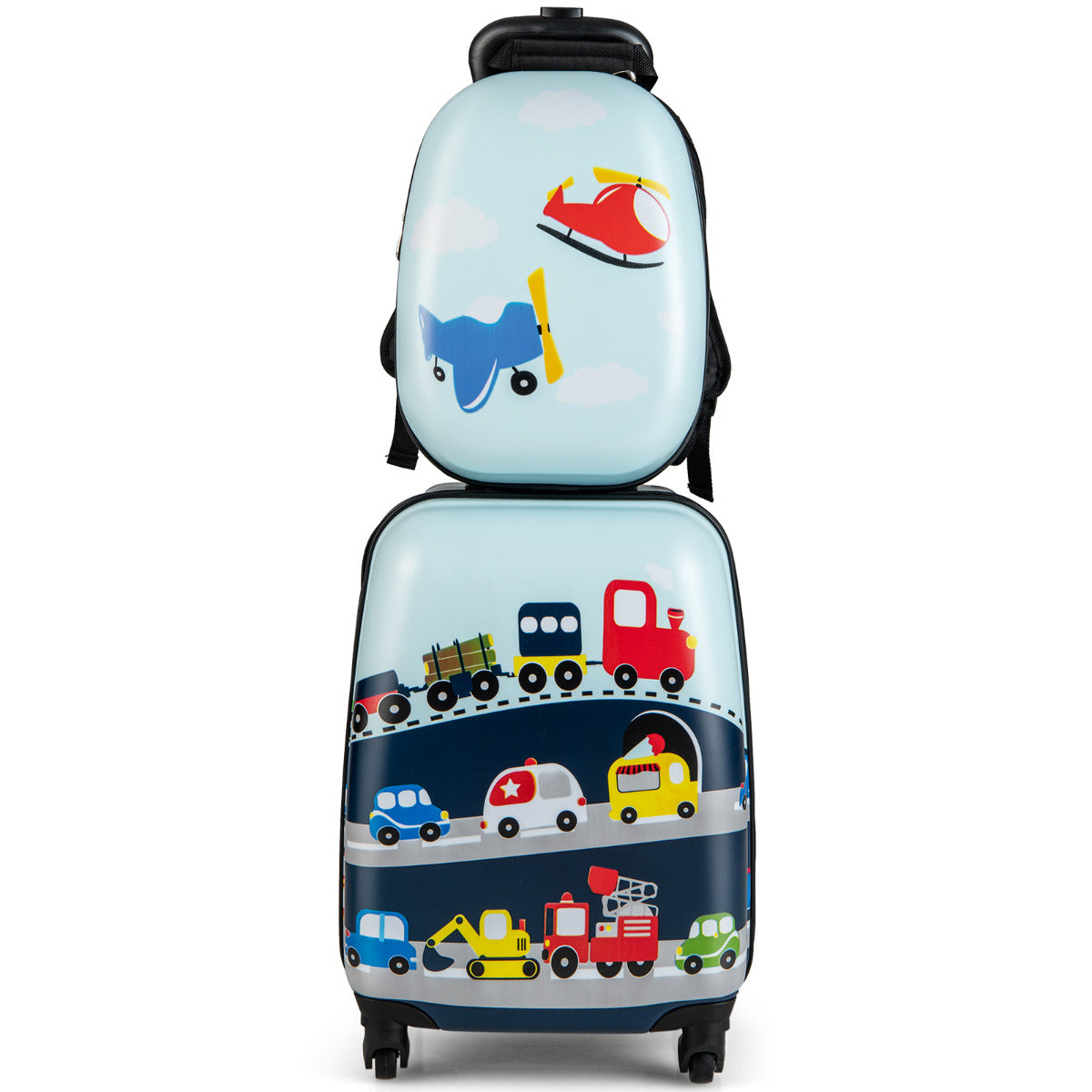 LIVSK 2-delige Kindertrolley Bagageset - Hardshell Koffer & Rugzak - Ergonomisch - Waterdicht - Tot 8 kg - Blauw