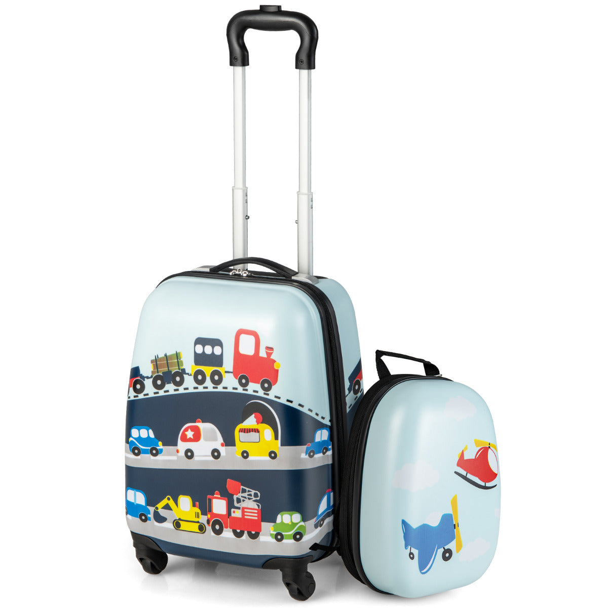LIVSK 2-delige Kindertrolley Bagageset - Hardshell Koffer & Rugzak - Ergonomisch - Waterdicht - Tot 8 kg - Blauw