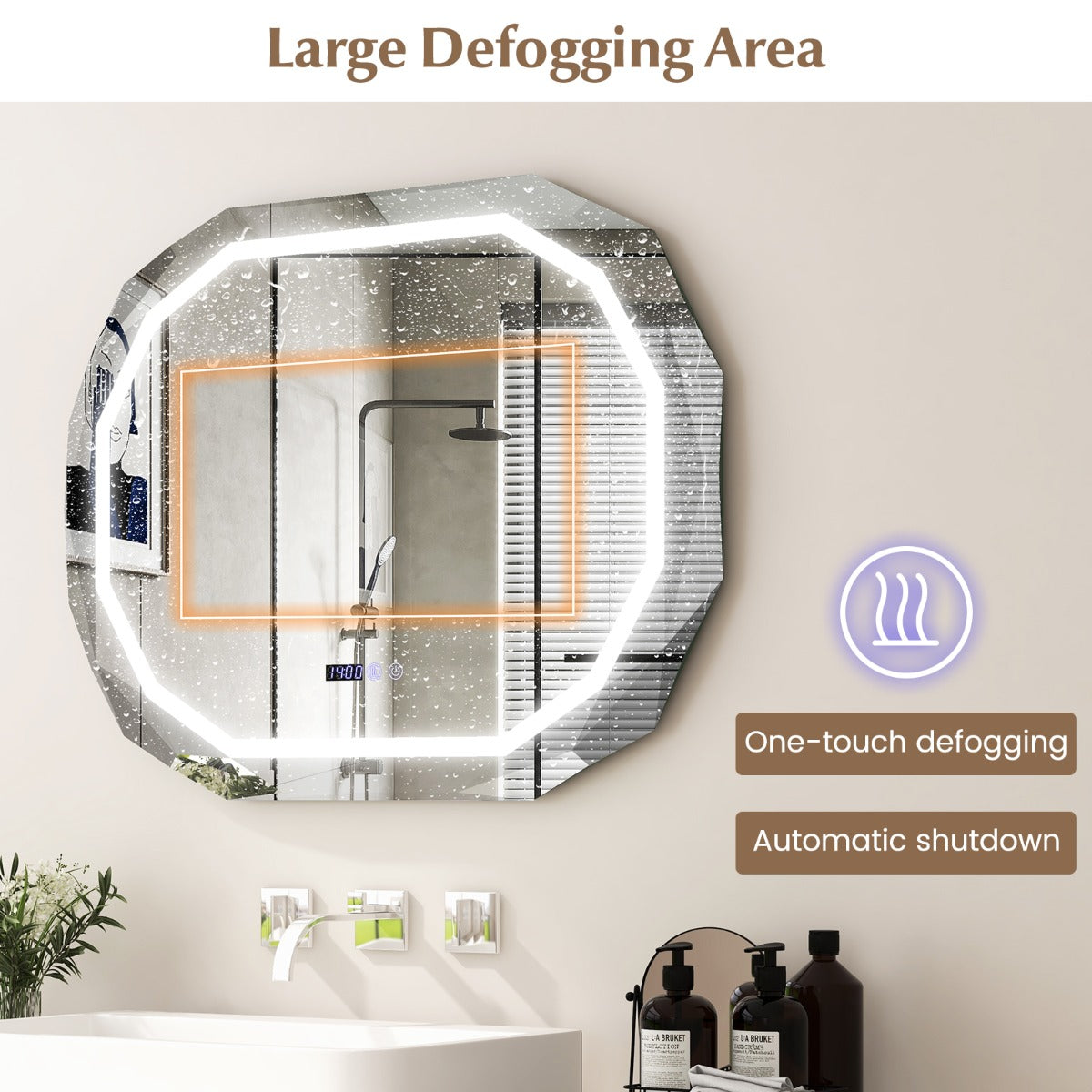LIVSK Elliptische Wandspiegel met Ontwasemingsfunctie - 3 LED Verlichtingsstanden - Onbreekbaar - Geheugenfunctie - 91,5 x 71 x 5