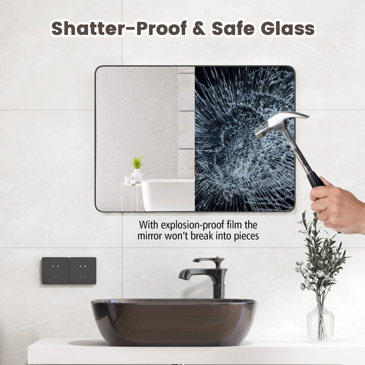 LIVSK Wandspiegel - Kristalheldere Reflectie - Flexibele Montage - Explosiebestendig Glas - Roestvrij Aluminium - 76 x 56 cm -