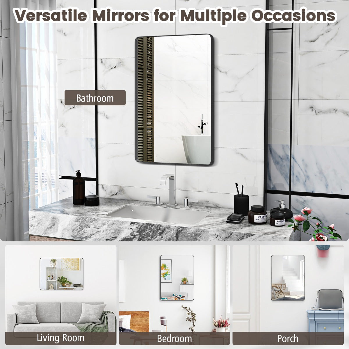 LIVSK Wandspiegel - Kristalheldere Reflectie - Flexibele Montage - Explosiebestendig Glas - Roestvrij Aluminium - 76 x 56 cm -
