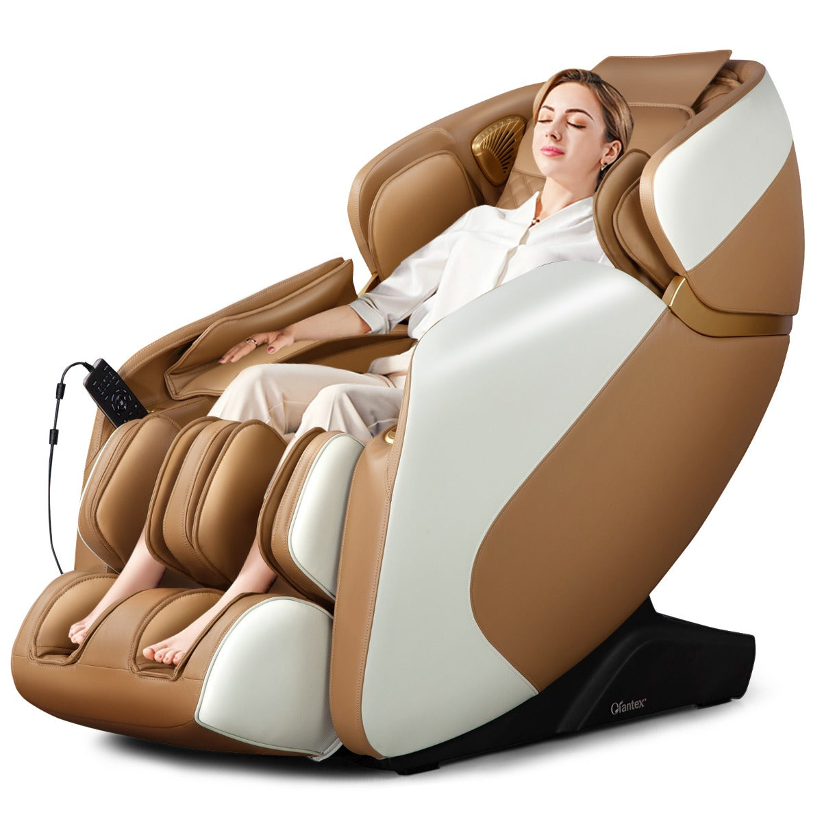 LIVSK Volledige Lichaamsmassagestoel - SL-spoor - 12 Modi - Verwarming - Bluetooth - Max 150 kg - Lichtbruin
