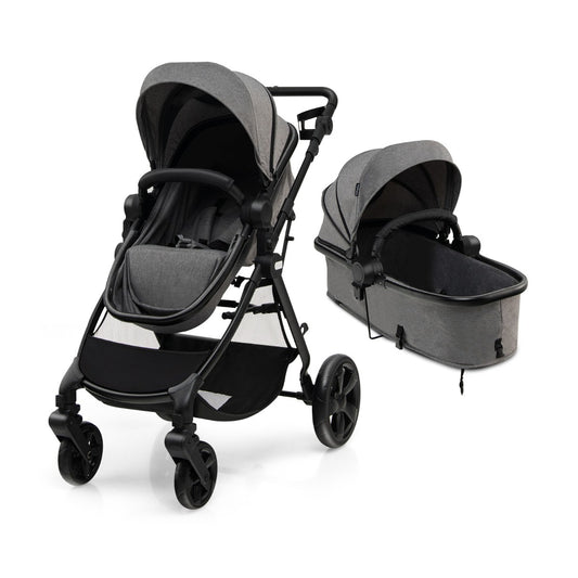 LIVSK Converteerbare Kinderwagen - 360 Graden Draaiend - Verstelbare Rugleuning - Lichtgewicht Aluminium - Tot 15 kg - Grijs