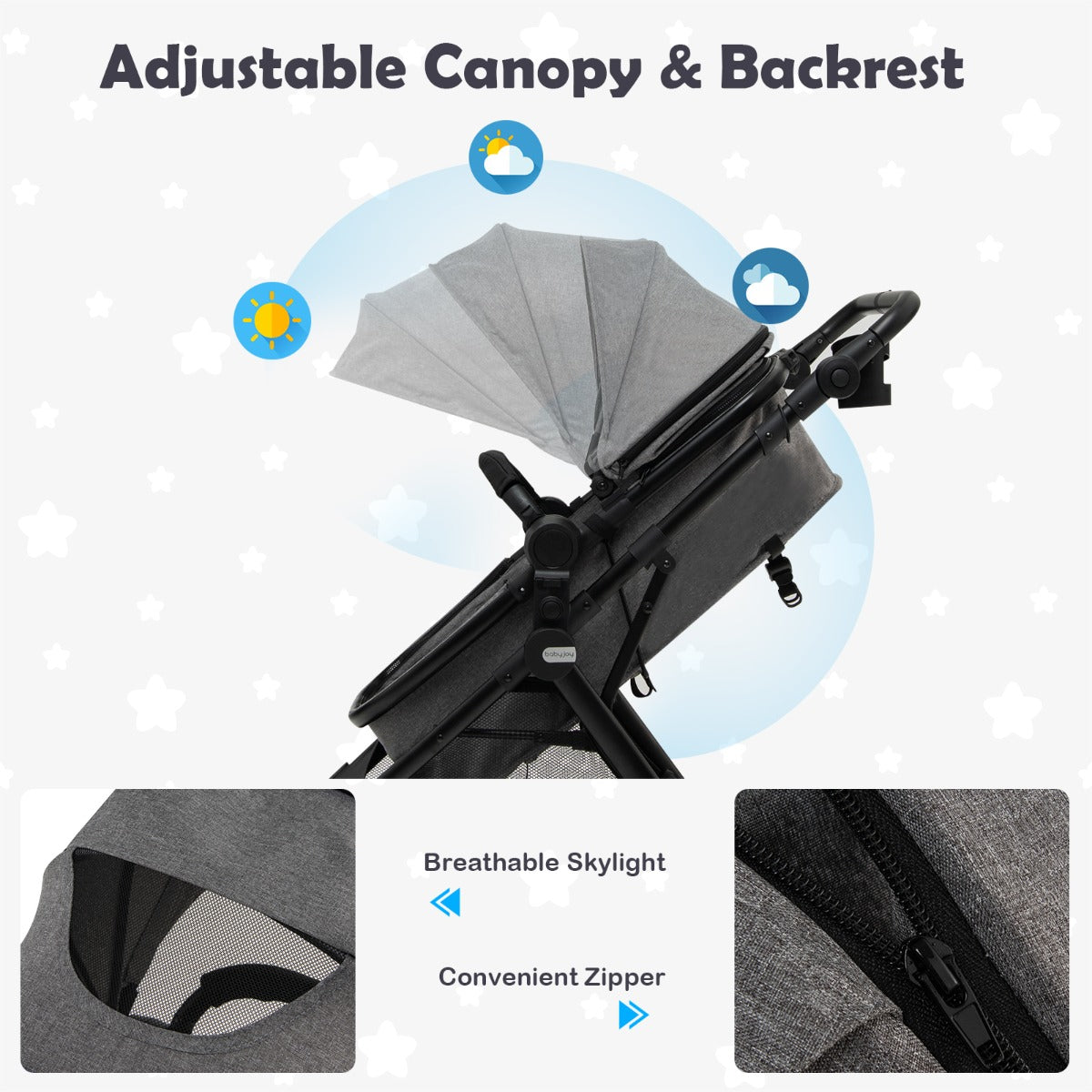 LIVSK Converteerbare Kinderwagen - 360 Graden Draaiend - Verstelbare Rugleuning - Lichtgewicht Aluminium - Tot 15 kg - Grijs