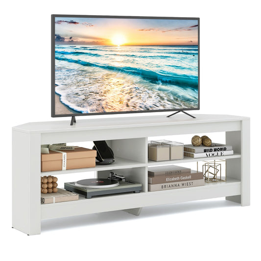 LIVSK Hoek-TV-meubel met Geïntegreerd Laadstation - 4 Ruime Planken - Voor TV's Tot 65 Inch - Duurzaam Hout - Wit