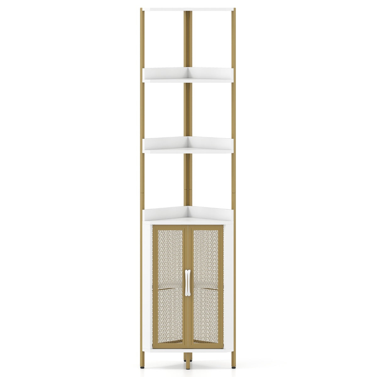 Livsk costway hoekboekenkast met 6 lagen hoekboekenkast van 170 cm hoog met kastdeuren boekenkast met deuren en metalen frame wit 1 1