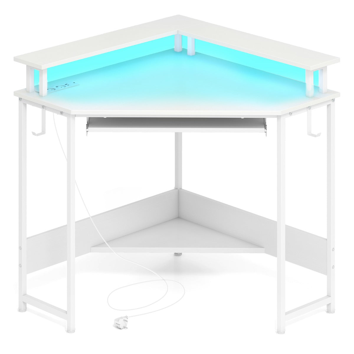 LIVSK Hoekbureau met Ingebouwd Oplaadstation - LED-verlichting - Monitorstandaard - Ruimtebesparend - 80 x 80 x 88 cm - Wit
