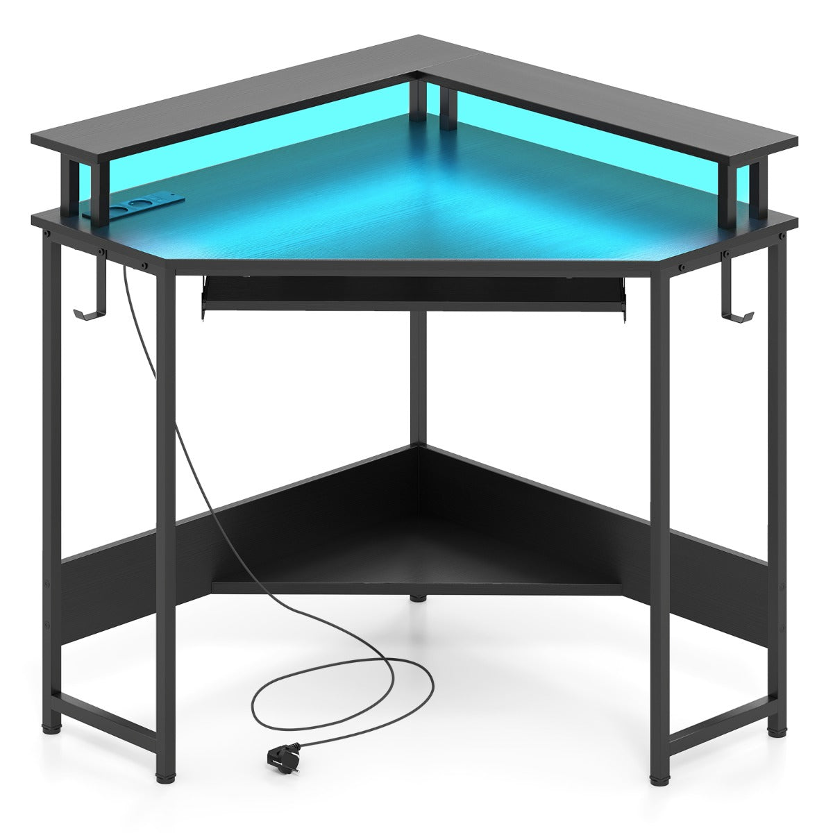 LIVSK Hoekbureau - Driehoekig Ontwerp - Ingebouwd Oplaadstation - Ergonomische Monitorstandaard - Zwart